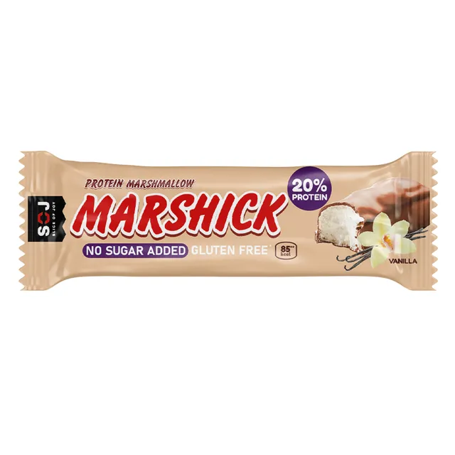 Soj No sugar added protein marshmallow with vanilla flavor in milk chocolate