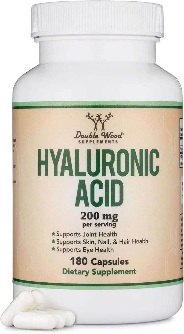 Double Wood Supplements Hyaluronic Acid Capsules, 180 Count, 200mg per Serving, Aids in Maintaining Skin and Face Health, Supports and Protects Healthy Joint Lubrication and Comfort in Adults