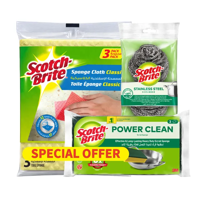 3M Scotch Brite 3M Scotch Cleaning Sponge Cloth & Spiral & Laminate Set
