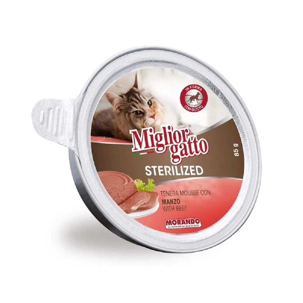 Miglor Miglior Gatto موس طعام رطب للقطط المخصية باللحم البقري