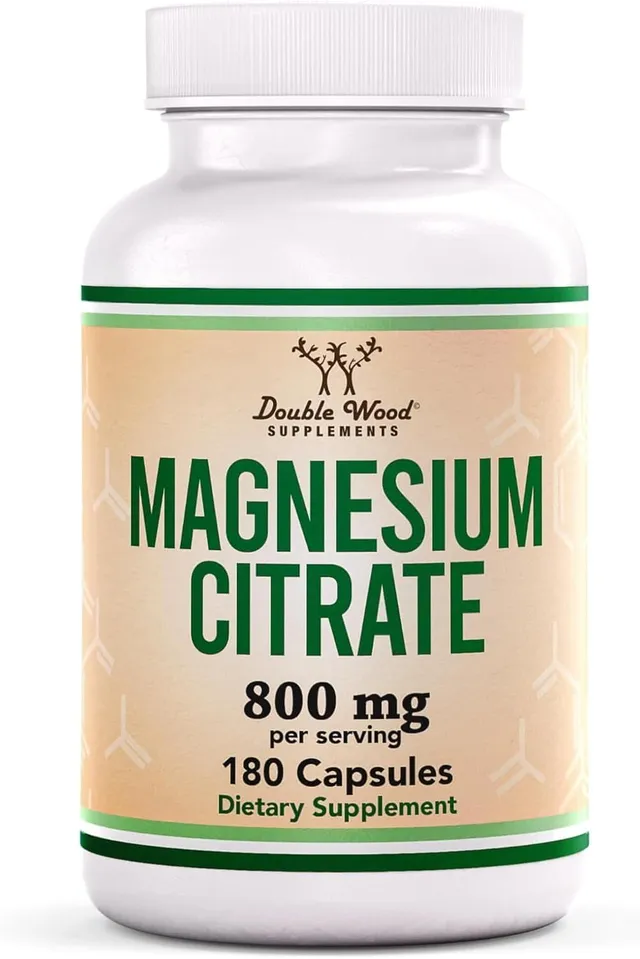 Double Wood Supplements Magnesium Citrate Capsules 400mg, 180 Capsules (Citrato De Magnesio) 800mg Servings, No Fillers, Vegan Safe, Manufactured In The USA