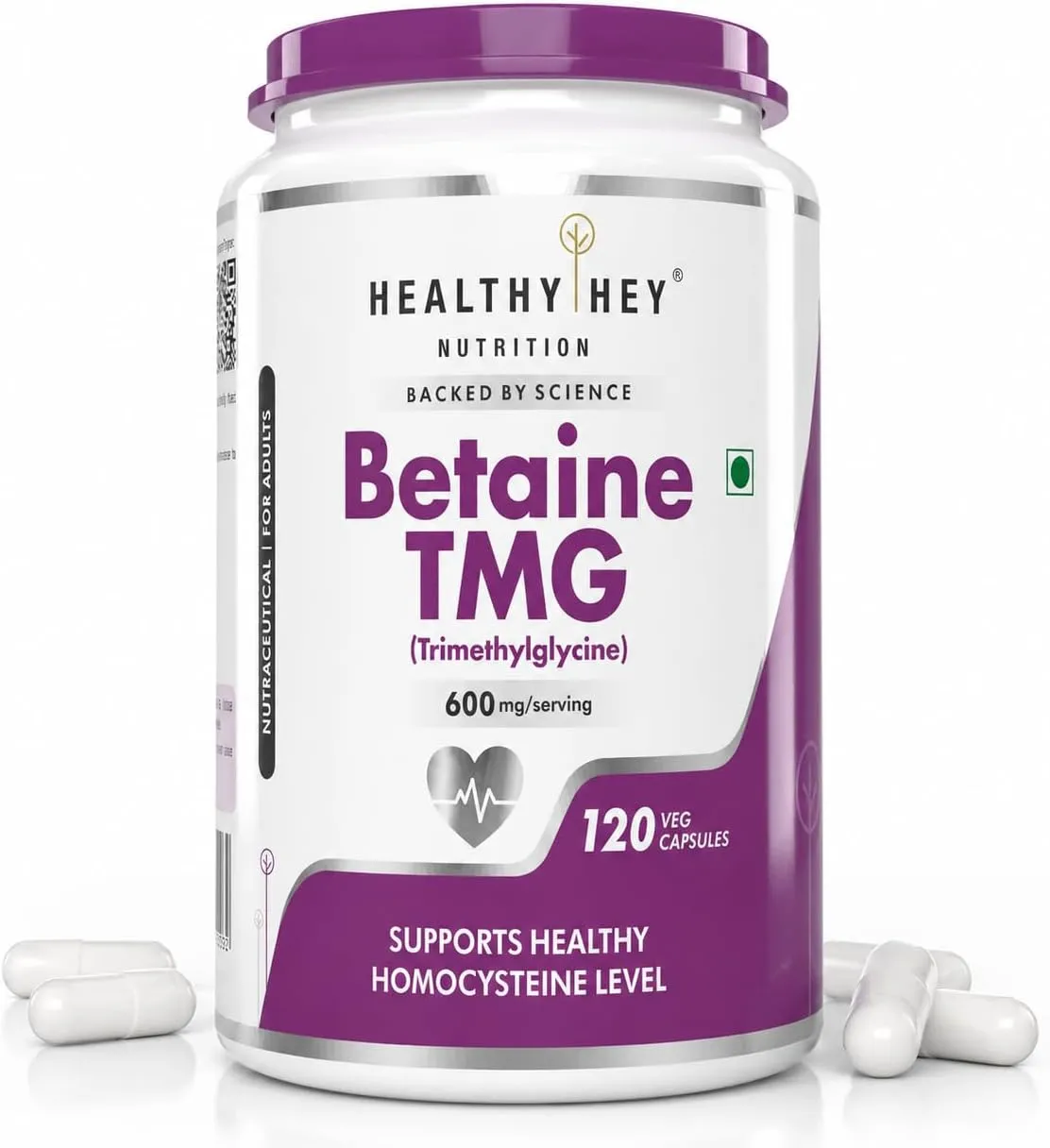 Healthyhey Nutrition بيتايين ثلاثي ميثيل الغليسين، TMG، 120 كبسولة نباتية
