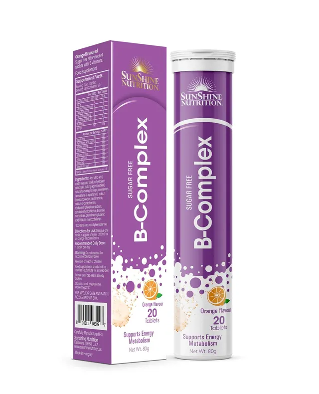 Sunshine Nutrition Sugar Free B-Complex Effervescent Tablets Supports Energy & Metabolism - 20 Tabs