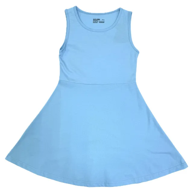 Carrefour Basic and More Girls Plain Sleeveless Fit and Flare Dress, Light Blue, 3-8 Years
