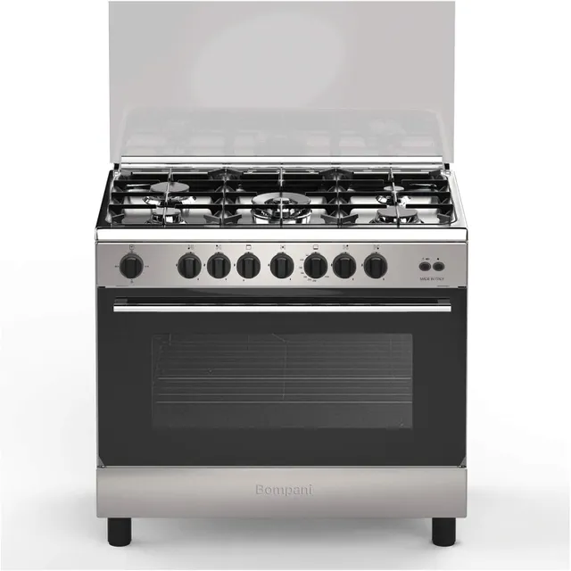 Bomani Bompani 90x60 Gas Cooker Stainless Steel 5 Gas Burners Fan Gas Oven Cast Iron Grids Full Safety Essential ESSENTIAL90GG5TCFAN