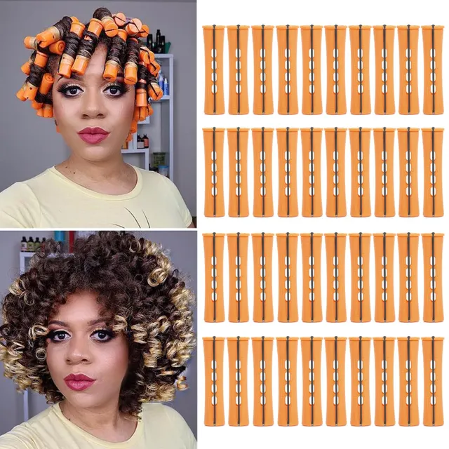 Riseety Cold Wave Perm Rods For Long Hair,40PCS Orange Plastic Curling Rods For ShortNatural Hair, DIY Perming Rods For HairStyling(Orange 40Pcs