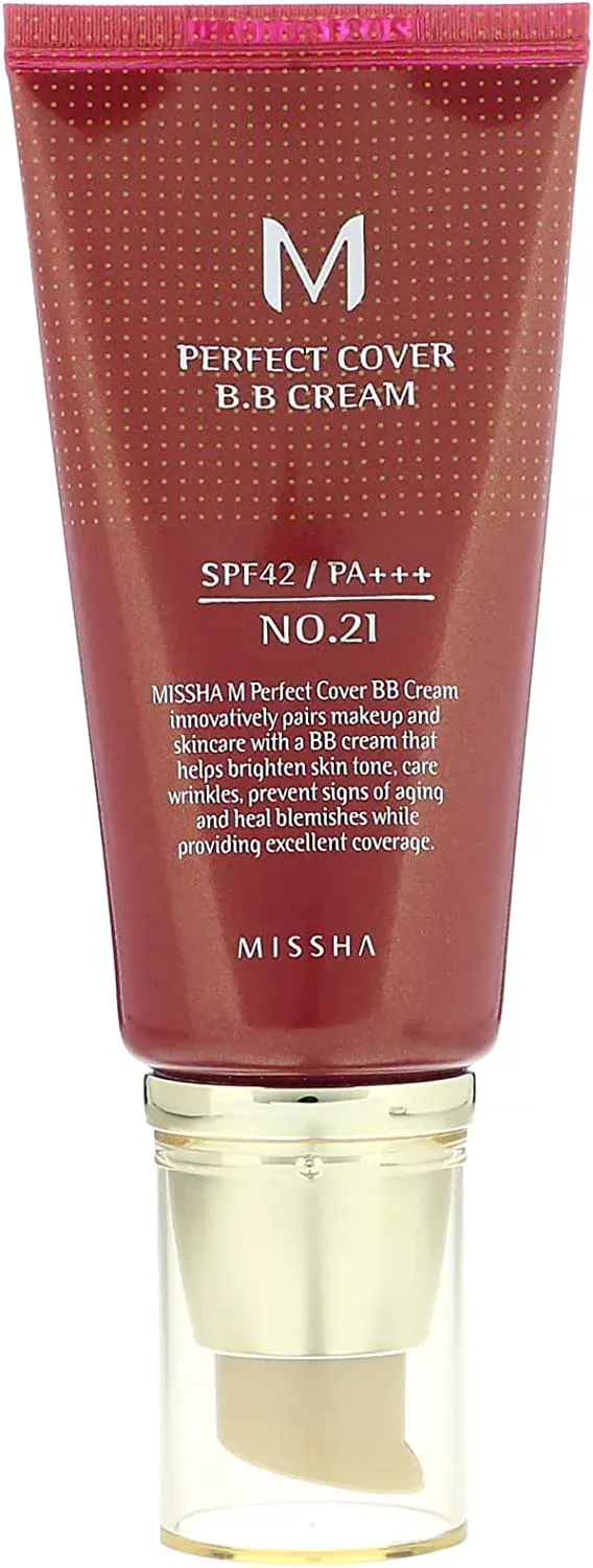 missha كريم M Perfect Cover BB بعامل حماية SPF 42 PA+++ درجة 21 بيج فاتح 1.7 Oz
