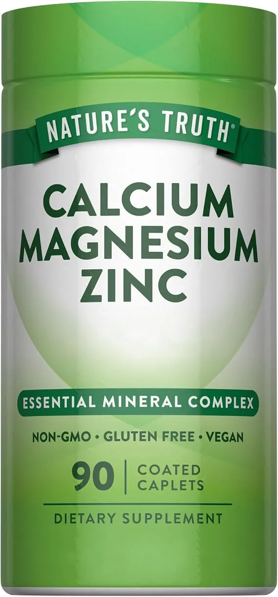 Nature'S Truth Calcium Magnesium Zinc Supplement, 90 Caplets, Non-Gmo, Gluten Free, By, Vegan, Non-Gmo & Gluten Free Supplement
