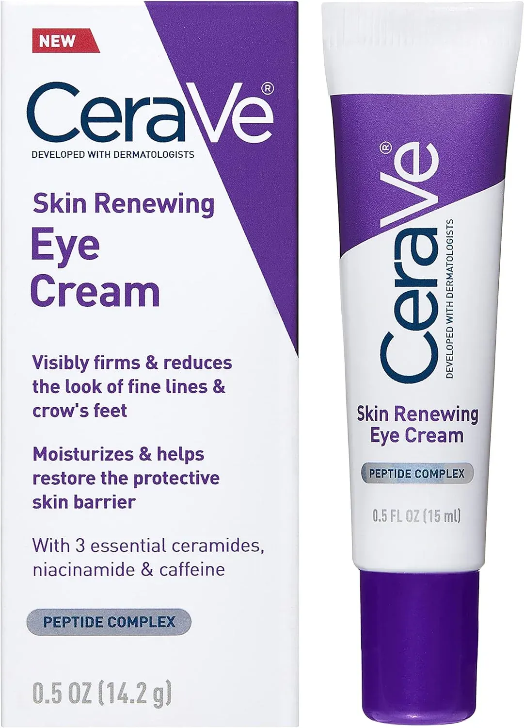 cerave كريم عين للتجاعيد كريم تحت العين بالكافيين والببتيدات، مختبر من أطباء العيون، 0.5 Ounce