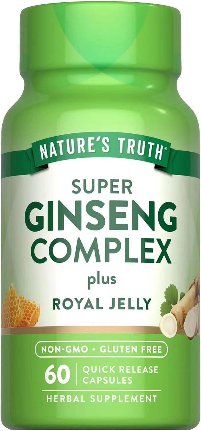 Nature'S Truth سوبر جينسنغ كومبلكس بلس مع غذاء ملكات النحل 800mg كبسولات سريعة الإطلاق، 60 كبسولة