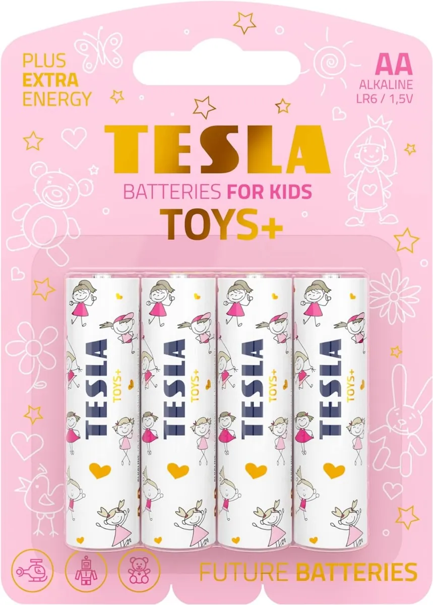 Tesla بطاريات AA TOYS+ قلوية Alkaine Plus طاقة إضافية عبوة للبنات - 4 Pcs