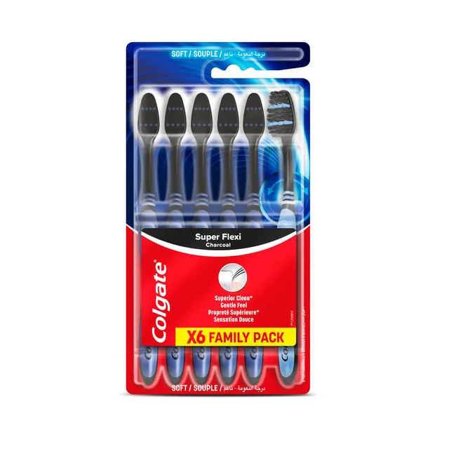 Colgate Super Flexi Soft Charcoal Toothbrush Black - 6 Pcs