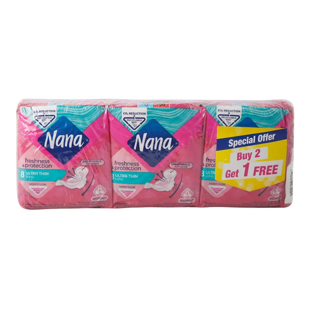 Nana انتعاش وحماية رقيقة جدا طويلة عادية بالأجنحة، 3 x 8 Sheets