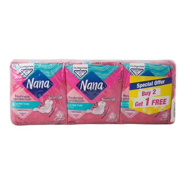 Nana Freshness & Protection Ultra Thin Long Normal Wings, 3 x 8 Sheets
