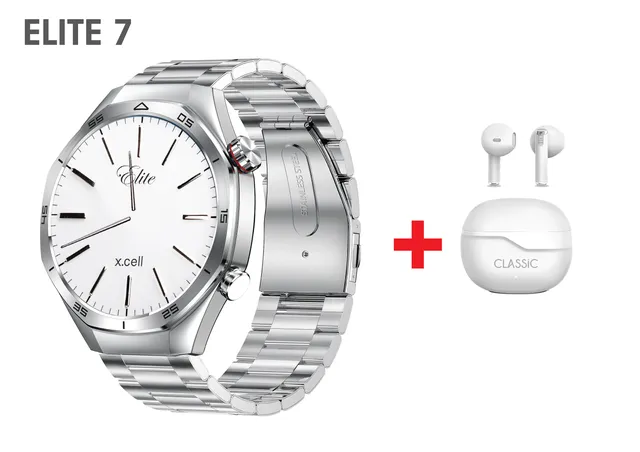 Xcell X.cell Elite 7 Smartwatch Silver Metal S, 1.52 Inch HD Display, Bluetooth Calling, Wireless Charging, Heart Rate BP SpO2 Tracking, IP67 Water Resistant, Silver Metal Strap