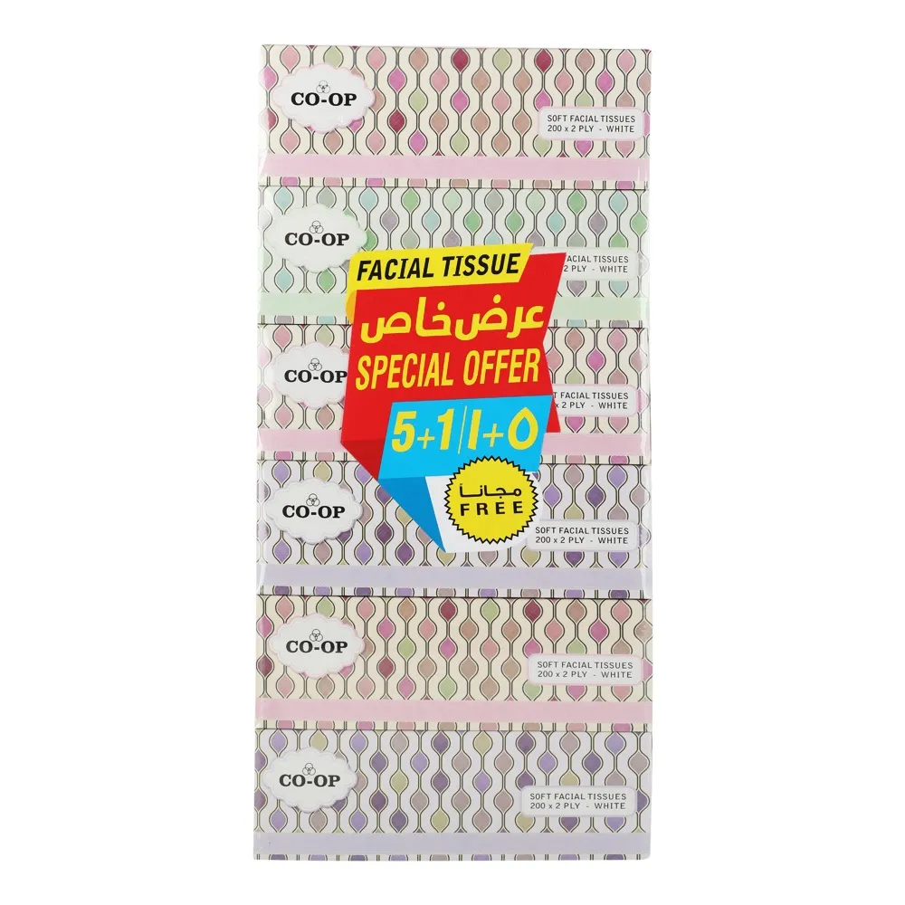 Co-Op مناديل وجه ناعمة 2 طبقة - 6 x 200 منديل