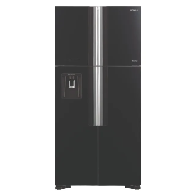 Hitachi Gross Side by Side 4 Doors Premium Refrigerator RW760PUK7GBK, 10 Year Warranty on Inverter Compressor, French Door Glass Black
