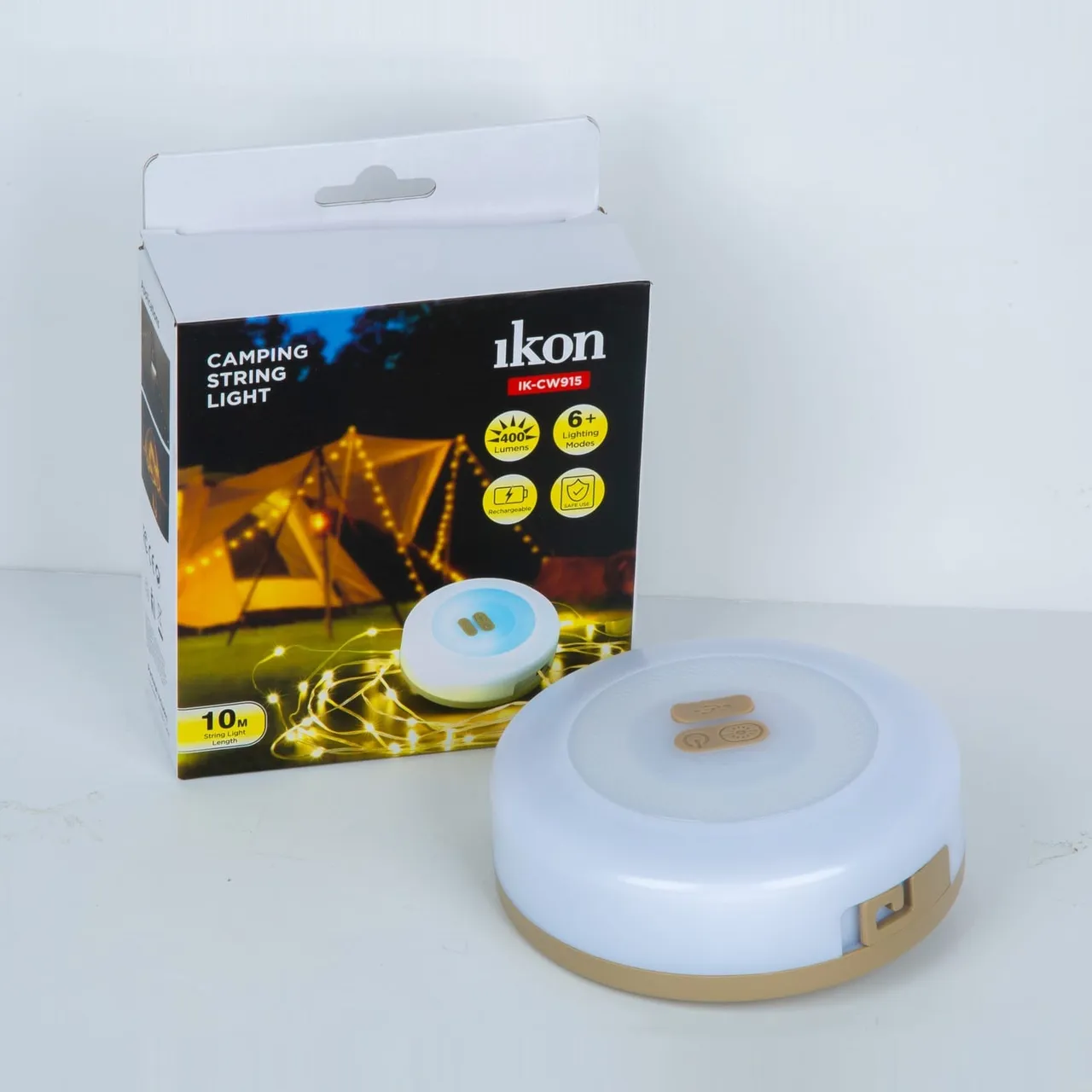 Ikon حبل إضاءة تخييم قابل للشحن IK-CW915، أبيض