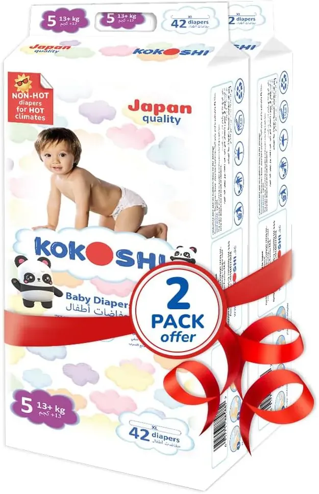 kokoshi Premium Baby Diapers Size 5 (13+kg), 84 Pcs – Ultra-Soft, Hypoallergenic, 12h Protection, Breathable, Leak-Proof Japanese, Wetness Indicator