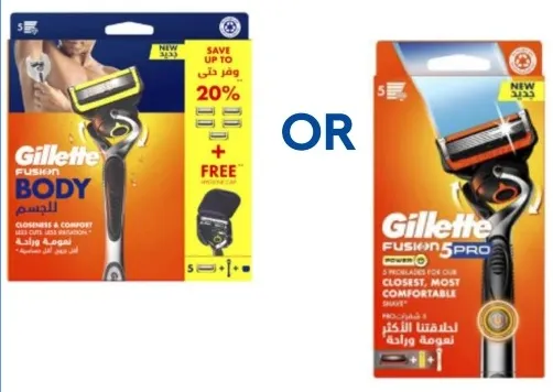 Gillette شفرات حلاقة جيليت بروغلايد 5 مع 5 شفرات أو ماكينة حلاقة فيوجن للجسم مع 5 شفرات