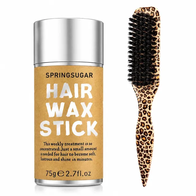 Springsugar Hair Wax StickSlick Back Hair Brush Set, Flyaway Hair Finishing Stick for Women, Strong Hold Non-Greasy Hair Styling Wax for Sleek Bun, PonytailEdge Control