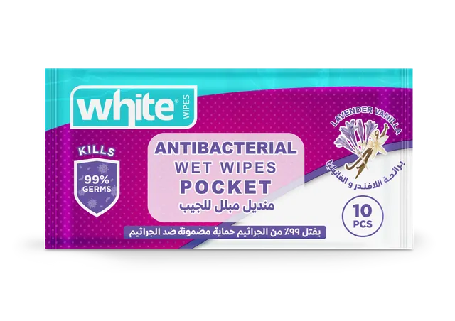 White Antibacterial Wetwipes Lavender Vanilla - 10's