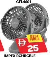 Impex Rchrgble Clip Fan CF02DC
