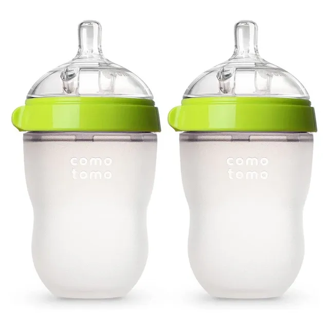 comotomo Soft Hygienic Silicone Natural Feel Baby Feeding Bottle Green/White 's