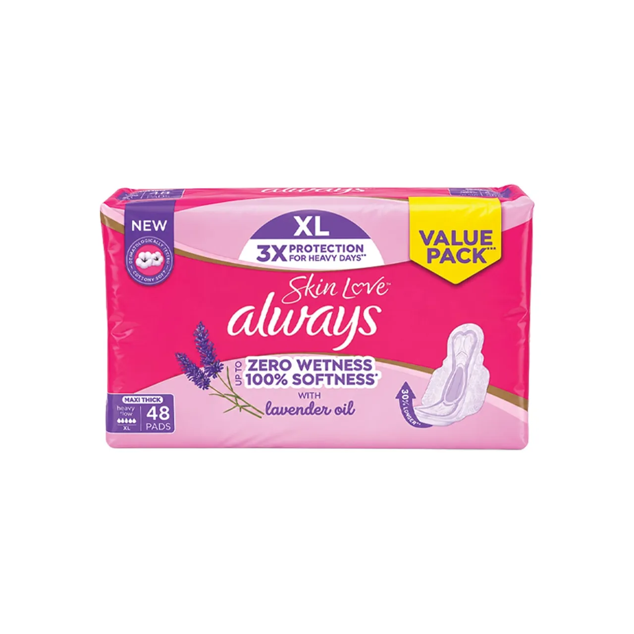 Always فوط صحية Skin Love ماكسي سميكة XL بزيت اللافندر 48 pcs