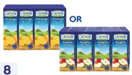Lacnor 100% juice apple or orange
