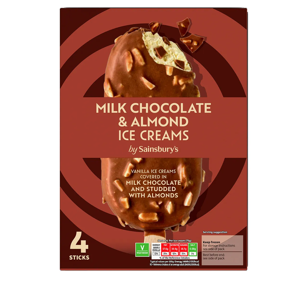 Sainsbury's Sainsburys أعواد آيس كريم بشوكولاتة الحليب واللوز