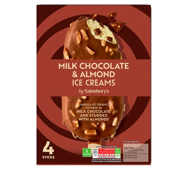 Sainsbury's Sainsburys Milk Chocolate And Almond Ice Creams Sticks