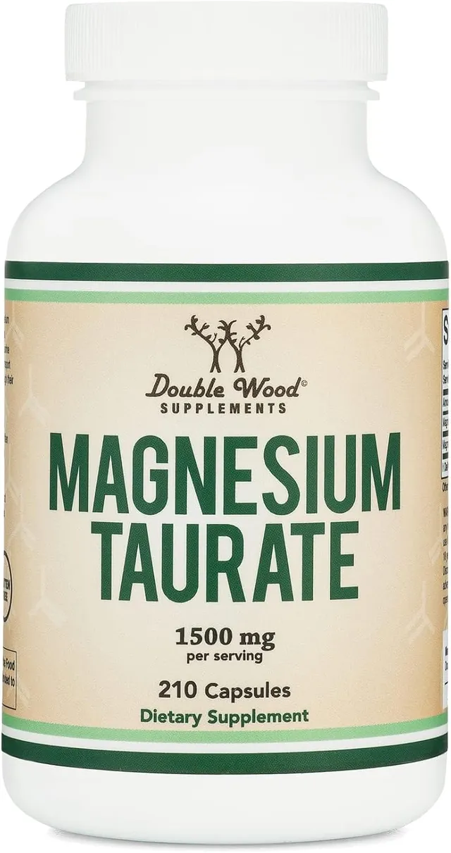 Magnesium Taurate Supplement For Sleep, Calming, And Cardiovascular Support (1500mg, 210 Vegan Capsules) Made In USA, By Double Wood Supplements
