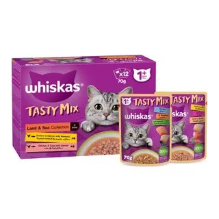 Whiskas tasty mix wet cat food for adults land & sea collection in gravy