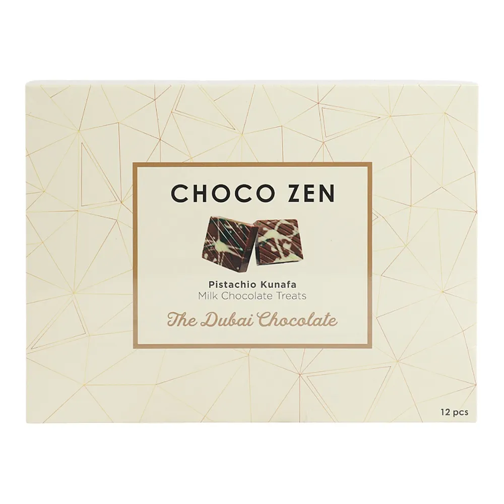 Choco Zen حلوى شوكولاتة الحليب بالفستق والكنافة The Dubai Chocolate، 12 pcs