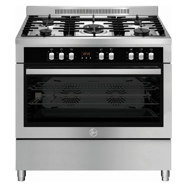 hoover 90x60cm Free Standing Gas Cooker HGC-S95G-S Silver And Black