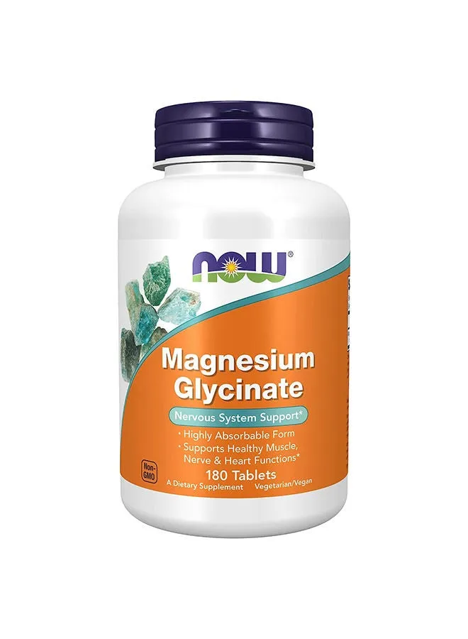 Now Foods مغنيزيوم غليسينات 100 mg عالي الامتصاص 180 قرص لدعم الجهاز العصبي واسترخاء العضلات وإنتاج الطاقة ووظيفة الإنزيمات