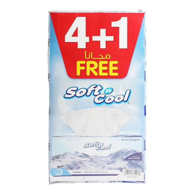Soft N Cool Soft&Cool 2Ply Facial Tissue 200`S 4Pcs+1Free