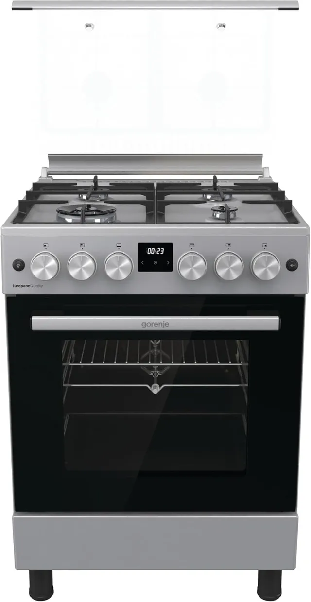 Gorenje 60x60 Freestaning Gas Cooker – Powerful 4-Burners gas Hobs & Oven with One-Hand Ignition, Metallic grey GGI6C20S