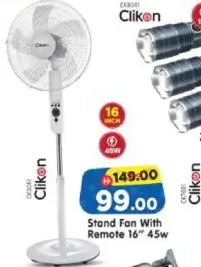 Clikon Stand Fan With Remote 16", 45w