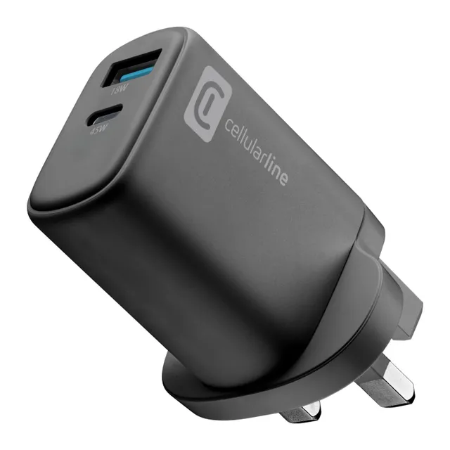 Cellularline Multipower 45W GaN Charger, Black, ACHUSBGAN2PD45WUKK