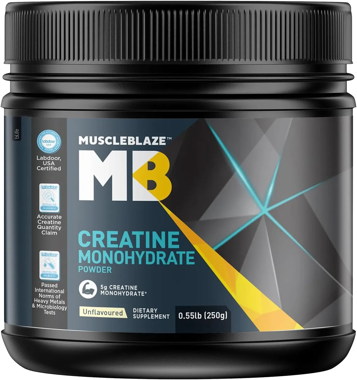 Muscleblaze كرياتين مونوهيدرات (بدون نكهة، 0.55lbs/) 50 حصة، معتمد من Labdoor USA، بدون نكهة، 80 حصة، كرياتين معتمد من Trustified