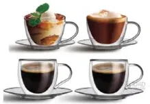 Double wall glass cup with saucer
