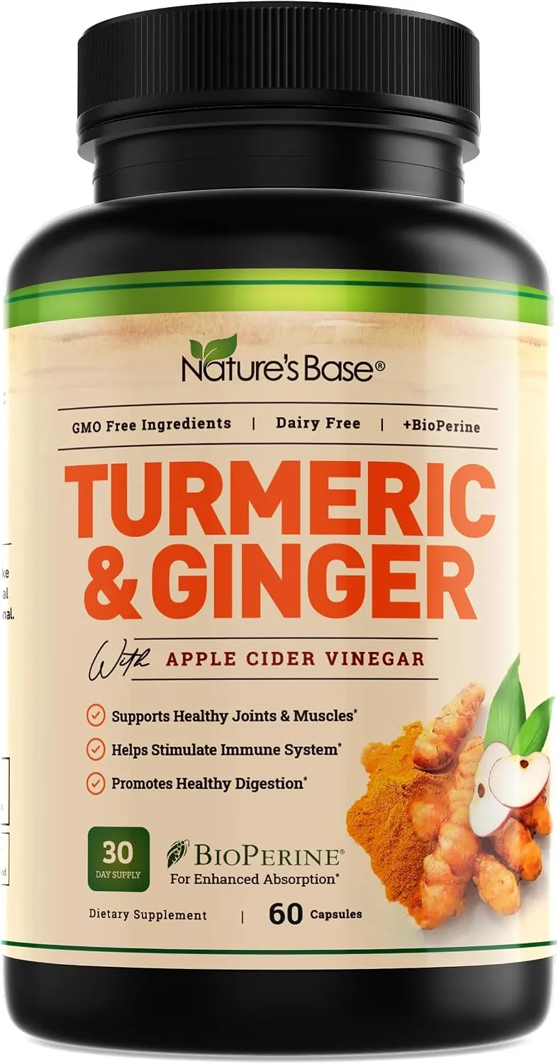 Nature'S Base مكمل كركم Curin مع الزنجبيل وخل التفاح، 95% Curinoids، مكملات Tumeric، راحة مؤقتة للمفاصل، استجابة التهابية، خصائص مضادة للأكسدة طبيعية من النبات