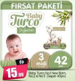 Baby Turco Diaper No.1 New Born No.2 & No.3