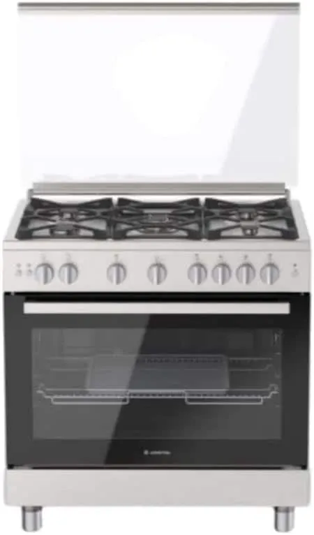 Indesit 90x60 cms Gas Cooker, 5 Burners, 1 Wok Burner, Cast Iron, Closed Door Gas Grill, Inox, Made in Egypt - RIN9-GGF23128XME