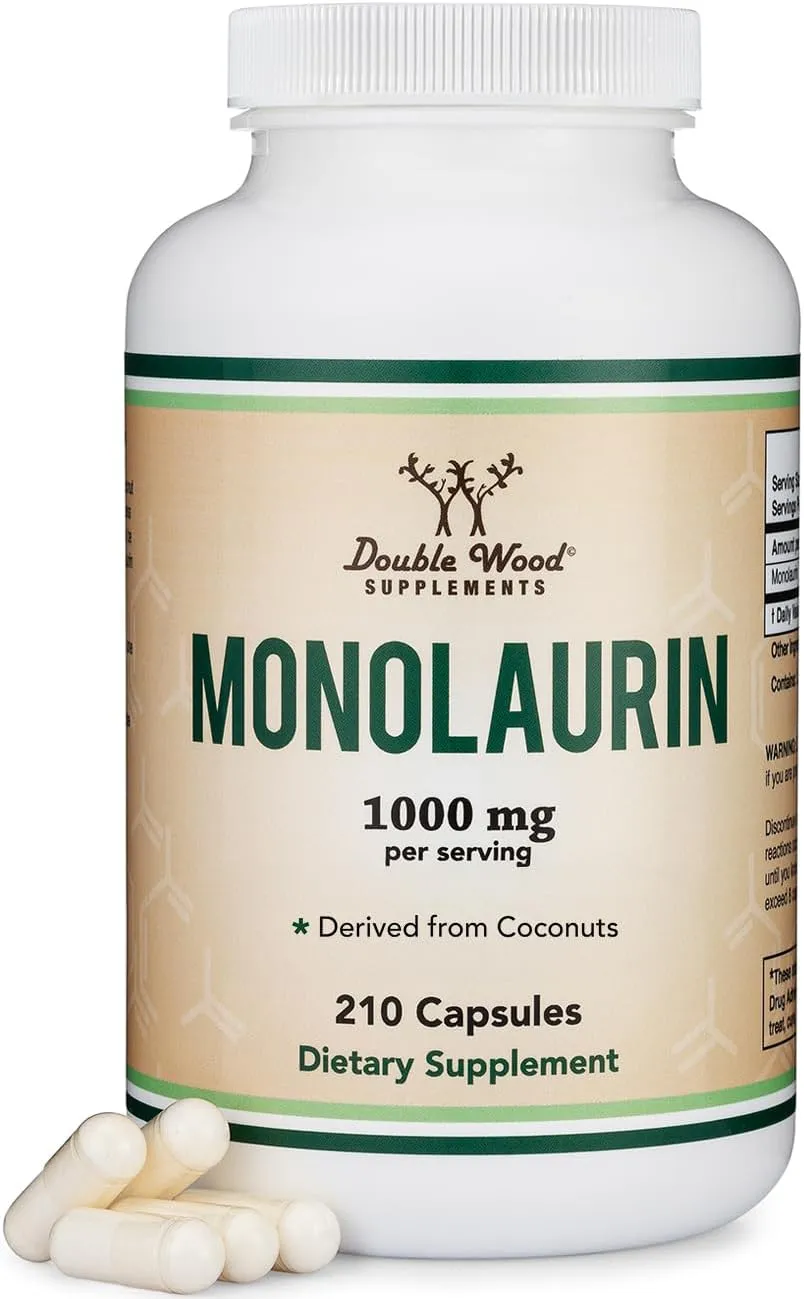 Double Wood Supplements مونولورين 1,000mg للحصة، 210 كبسولة (نباتي، غير معدل وراثيا، خال من الغلوتين، صنع في الولايات المتحدة) لدعم صحة المناعة