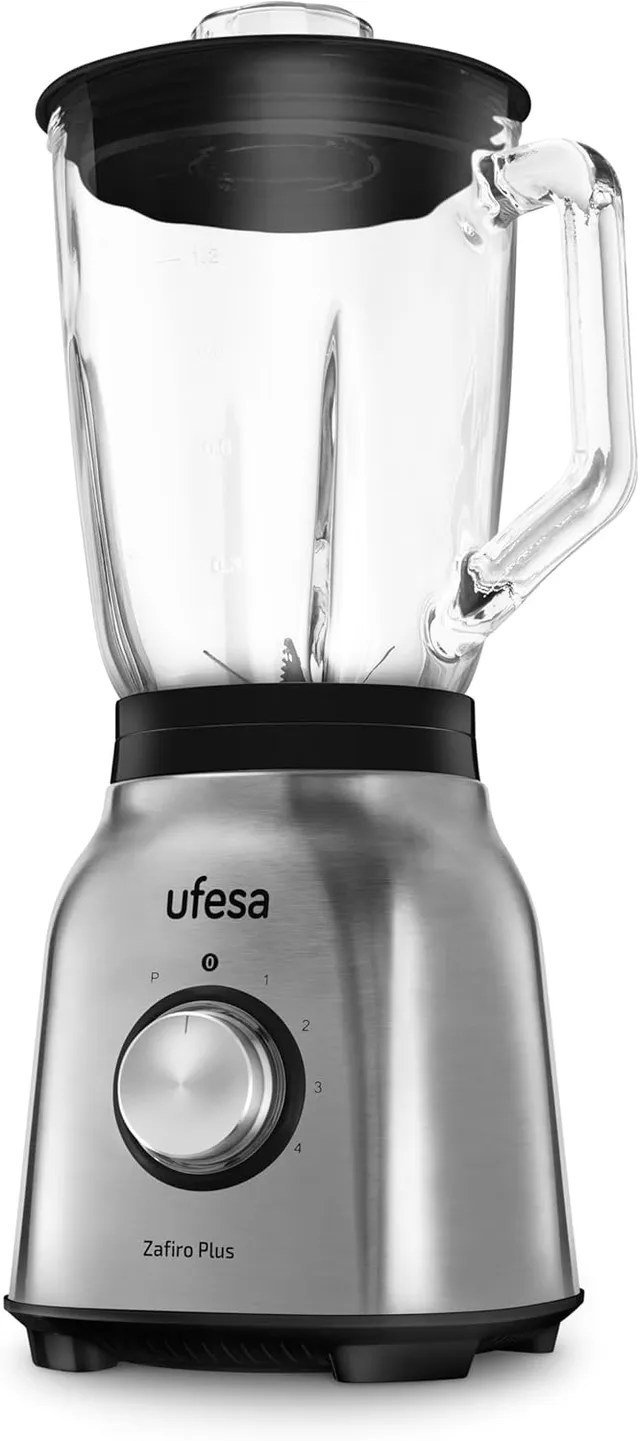 Ufesa BS4860 Zafiro Plus Blender, Glass Jug, 600W Motor, 4 Speeds + Pulse, 6 Stainless Steel Blades, Security Lock System, BS4860 ZAFIRO PLUS
