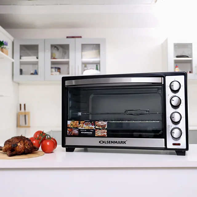 Olsenmark OMO2141 Electric Oven with Convection & Rotisserie, - 4 Stage for Heating and Rotisserie - 60 Minute Timer with Bell - 2000W Powerful Motor - Auto Shut Off