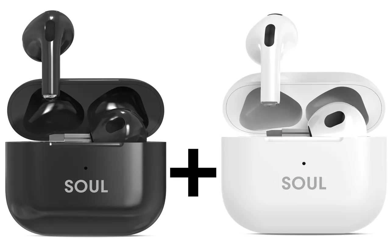 Xcell حزمة سماعات أذن لاسلكية Soul 18 Air حقيقية | بلوتوث 5.3 | مقاومة للماء IPX4 | أسود وأبيض